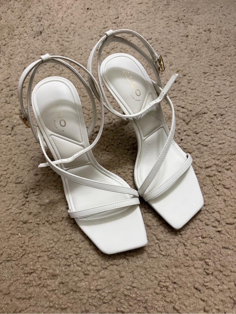 Aldo White Strappy Square-Toe Heeled Sandals